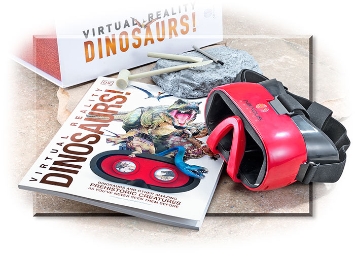 DINOSAUR VR GIFT SET - INTERACTIVE SOFTCOVER BOOK - FOSSIL DIG-OUT PROJECT - HEADSET