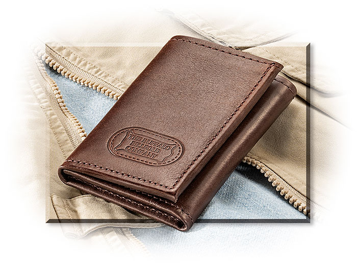 AMERICAN BISON LEATHER TRI-FOLD WALLET - BROWN - FULL GRAIN LEATHER - 9 OPEN / 3 1/4 CLOSED