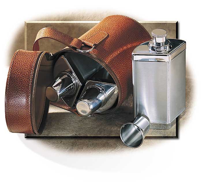 Three Flask Set in Leather Case Russell's For Men