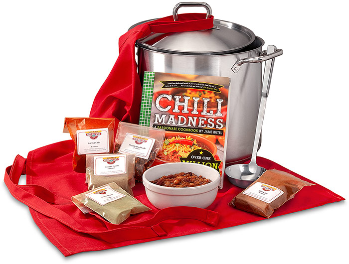 PECOS VALLEY SPICE COMPLETE CHILI MAKING KIT GIFT SET-COMES WITH COOKBOOK, STOCK POT, APRON