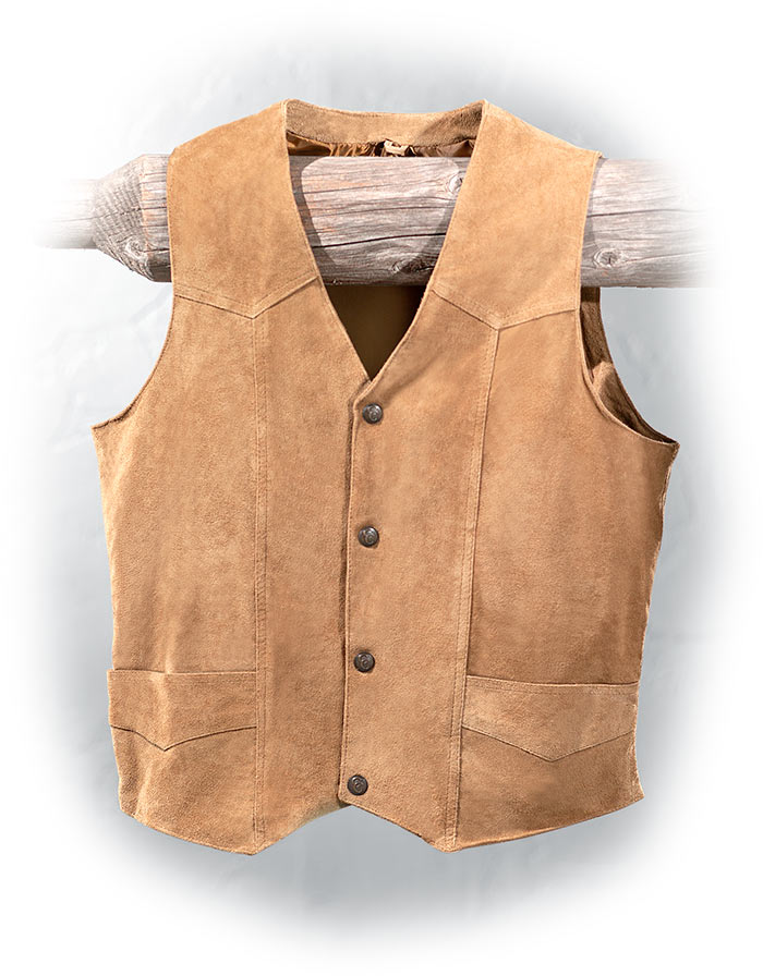 WESTERN SUEDE LEATHER VEST - LIGHT BROWN - SIZE 2X-LARGE - SNAP CLOSURE - WESTERN YOKE FRONT AND BACK - LEFT CHEST POCKET