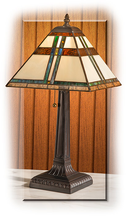 Mission Style Lamp with stained glass shade