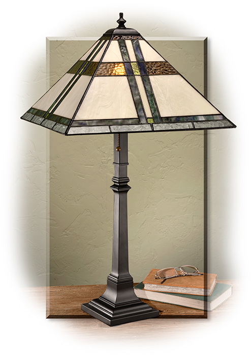 Mission-Style Table Lamp with stained cathedral style glass 