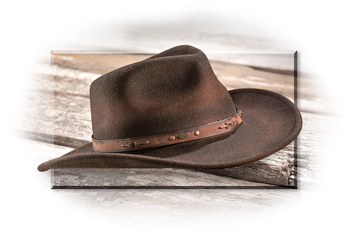 100% AUSTRALIAN WOOL HAT-SMALL-BROWN LEATHER BAND-WEATHER RESISTANT - UPF 50-4 1/4" CROWN 3" BRIM