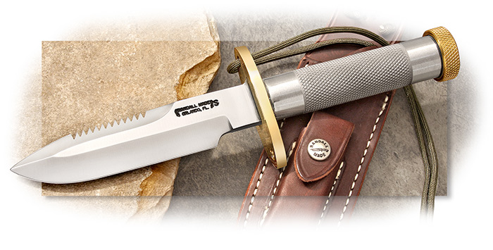 Randall Model 18 Attack Survival knife - stainless steel spearpoint & sawtooth blade- compass inside