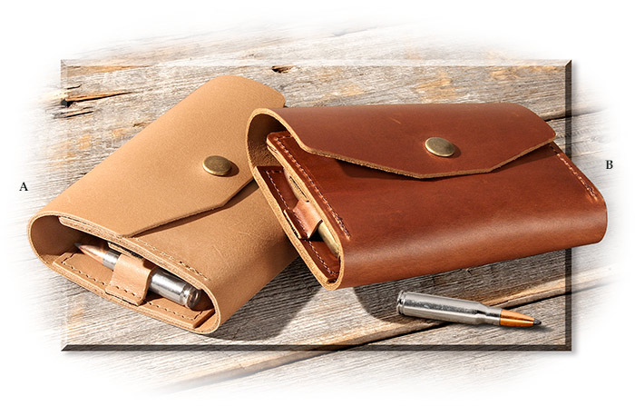 LEATHER AMMO CASE - BUCKSKIN - HOLDS 11 BULLETS HOLDS 3-1/4 TO 3- 1/2 INCH BULLETS - SNAP CLOSE