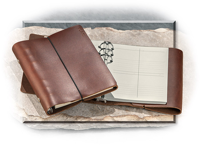 LEATHER WEEKLY PLANNER - BROWN LEATHER - SIX RING BINDER COMES WITH INSERTS FOR 12 MONTHS