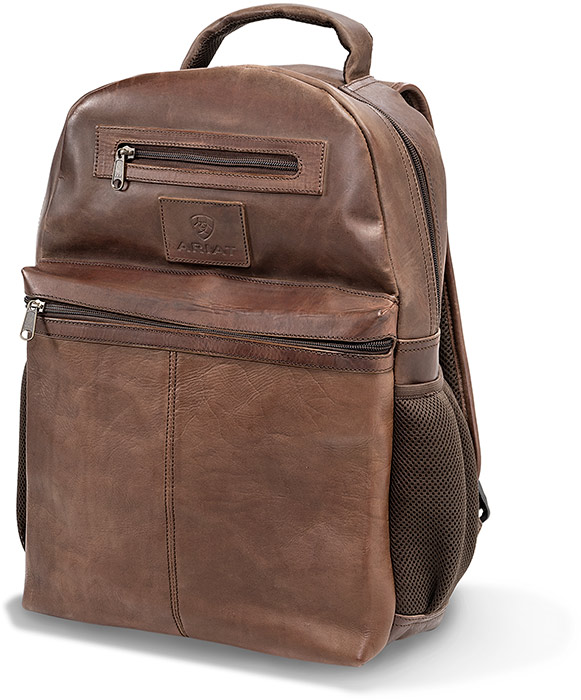 COWHIDE LEATHER BACKPACK - RUSTIC BROWN - DOUBLE ZIP MAIN CO MPARTMENT - PADDED SHOULDER STRAPS