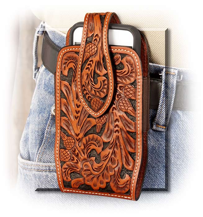 Tooled Wester Learn Phone Belt Holster