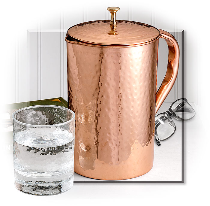 100% COPPER WATER PITCHER - HAMMERED EXTERIOR - HANDCRAFTED IN INDIA - HOLDS 64 OZ OF WATER - CARE