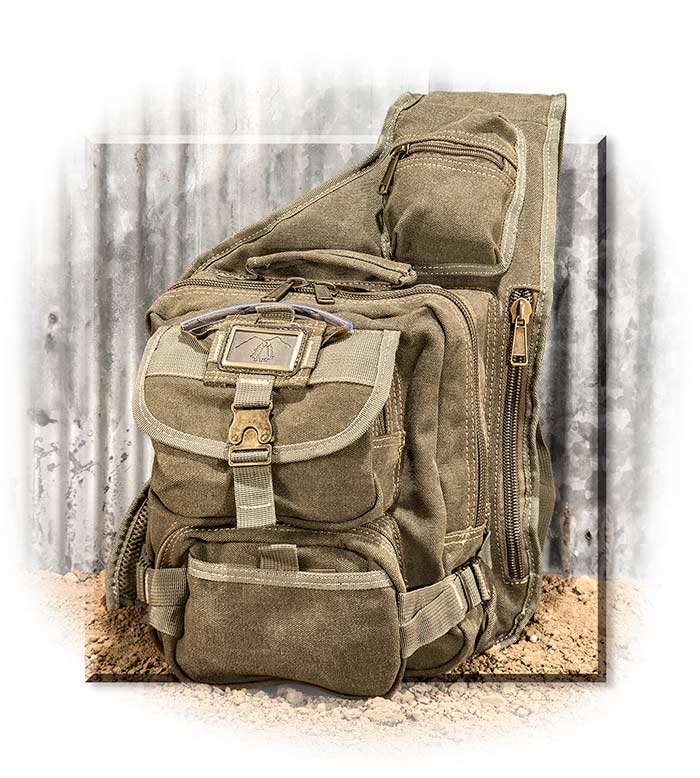Green Canvas Single Strap Sling Backpack 
