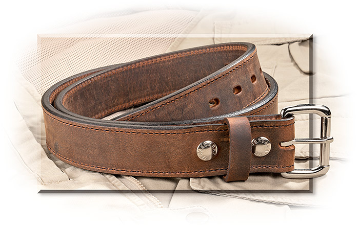 Men's Heavy Duty Carry Belt - DISTRESSED BROWN WATER BUFFALO LEATHER - SINGLE STITCH - USA Made