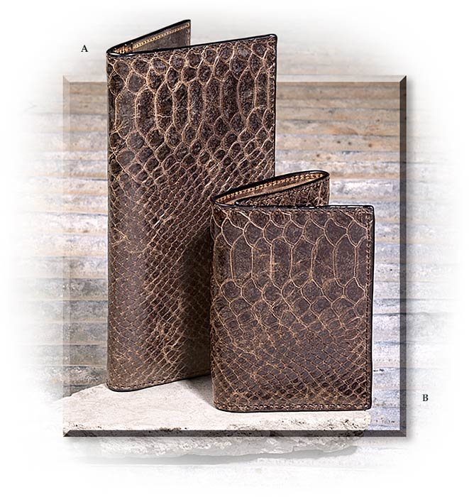 RODEO & Tri-Fold WALLET - SNAKE EMBOSSED LEATHER - BROWN LEATHER