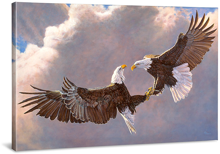 *DS* CLASH OF THE TITANS - WRAPPED CANVAS GICLEE PRINT - 24X36 BALD EAGLES PRINT