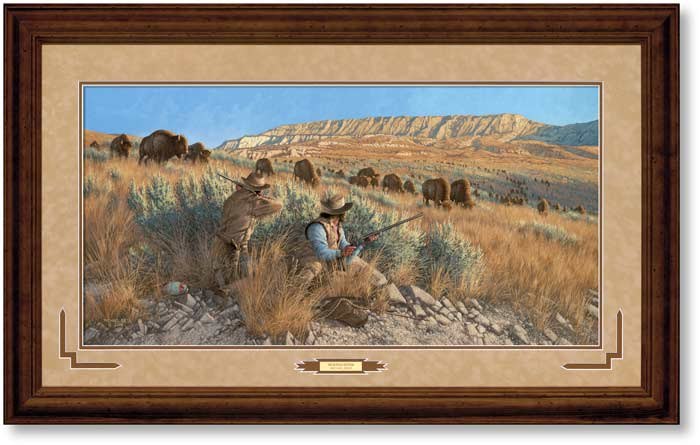 BUFFALO HUNTERS PRINT FRAMED - MICHAEL SIEVE - 250 PIECE LIMITED EDITION - SIGNED AND NUMBERED - 29 
