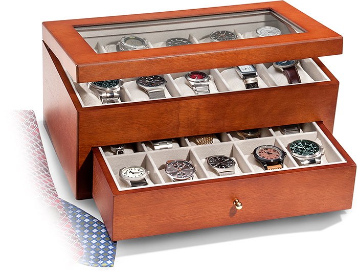 Twenty Watch Wooden Storage Box With, Wooden Watch Holder Box