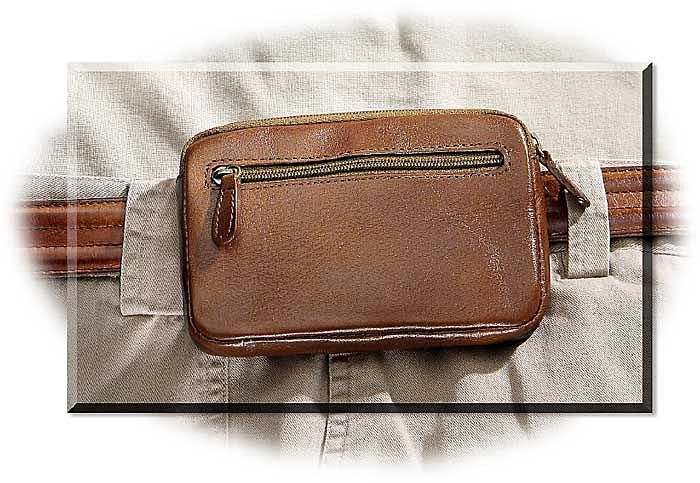 Small Leather Waist Pouch -  Brown