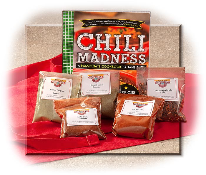 PECOS VALLEY SPICE CHILI MAKING KIT - COOKBOOK CHILI MADNESS AND 5 SPICES TO MAKE CHILI