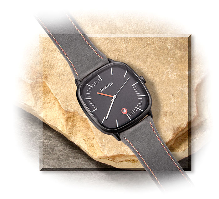 RUGGED EVERYDAY WEAR WATCH - BLACK FACE / GRAY LEATHER STRAP JAPANESE QUARTZ MOVEMENT