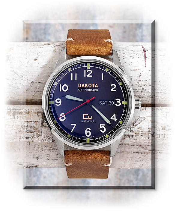 COPPER BACK WATCH - BLUE DIAL - BROWN GENUINE LEATHER - CRAZY HORSE LEATHER - JAPAN MOVEMENT