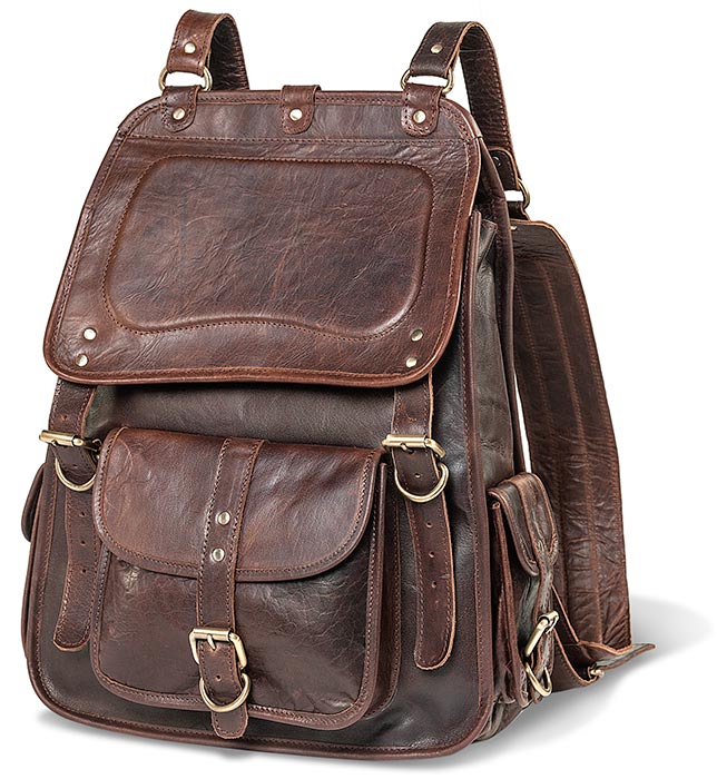 SOFT LEATHER BACKPACK - DARK BROWN - FULL GRAIN WATER BUFFALO LEATHER - TWO PADDED SHOULDER STRAPS