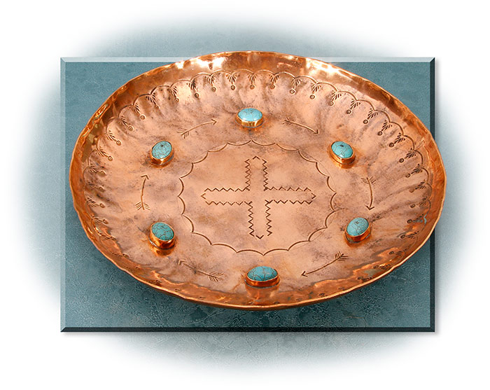 Copper Bowl with Turquoise Stones