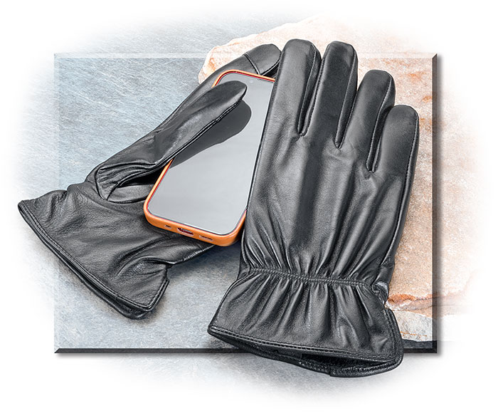 DELUXE 100% Lambskin LEATHER TOUCH SCREEN GLOVES - BLACK - ELASTIC BAND - FLEECE LINED - TOUCH POINT