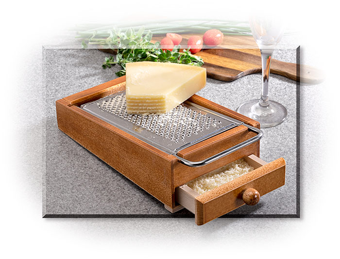 MASERIN - WOOD CHEESE GRATER WITH DRAWER - BEECH TREE WOOD - STAINLESS STEEL GRATER REMOVABLE