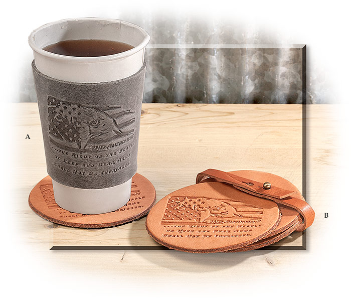 American Eagle 2nd Amendment Leather Coasters & Hot Cup Wrap