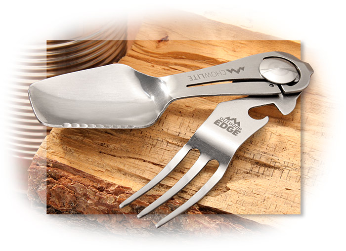 OUTDOOR EDGE - CHOWLITE - STAINLESS STEEL - FOLDING DESIGN - FULL SIZE FORK AND SPOON WITH SERRATED