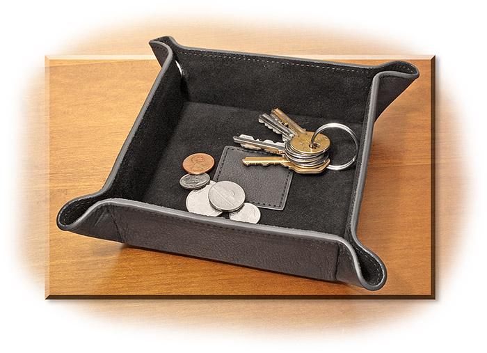 Snapped Leather Valet Tray Black