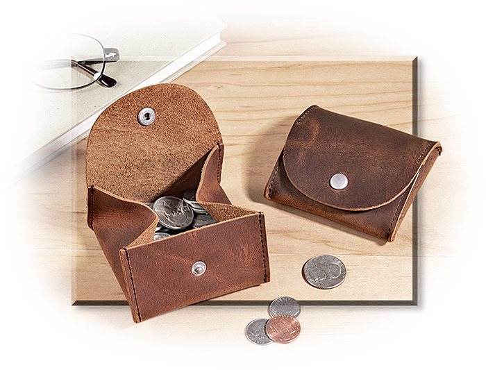 COIN CASE - BROWN DISTRESSED LEATHER - SQUARE - SNAP CLOSURE