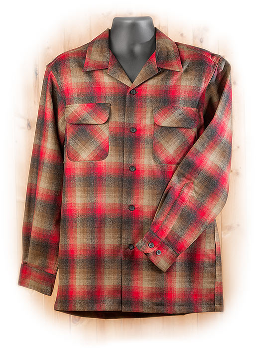 Pendleton Red, Black & Brown Plaid Wool Shirt medium