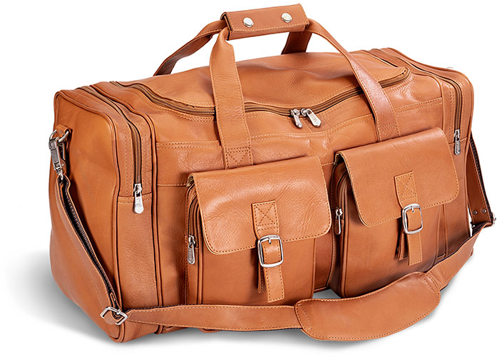 DOUBLE FRONT DUFFLE BAG - SADDLE BROWN LEATHER 