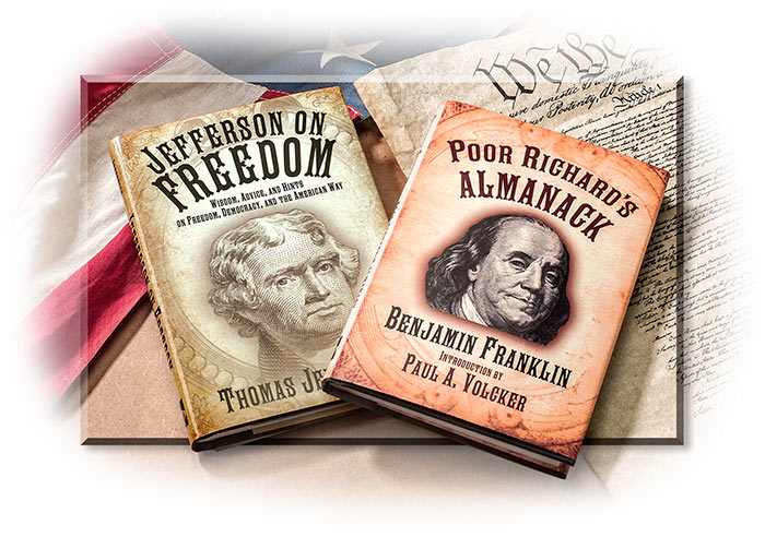 SET OF 2 BOOKS - THOMAS JEFFERSON ON FREEDOM & BENJAMIN FRANKLIN POOR RICHARDS ALMANACK