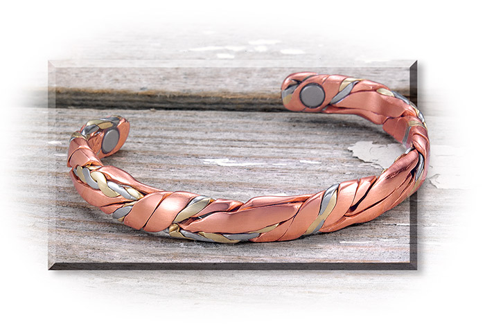 Men's Handmade Copper & Brace Bracelet woven in Native America Sage style w/ 2 powerful magnets