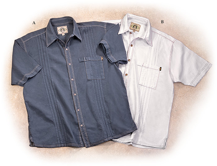 100% Peruvian Cotton Travel Shirt - Blue or White