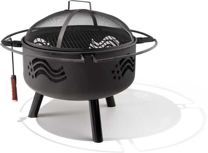 STARS AND STRIPES FIRE PIT/GRILL COMBO - COLD ROLLED STEEL - STEEL GRILL INSERT - 31 1/2 X 18 - WEIG