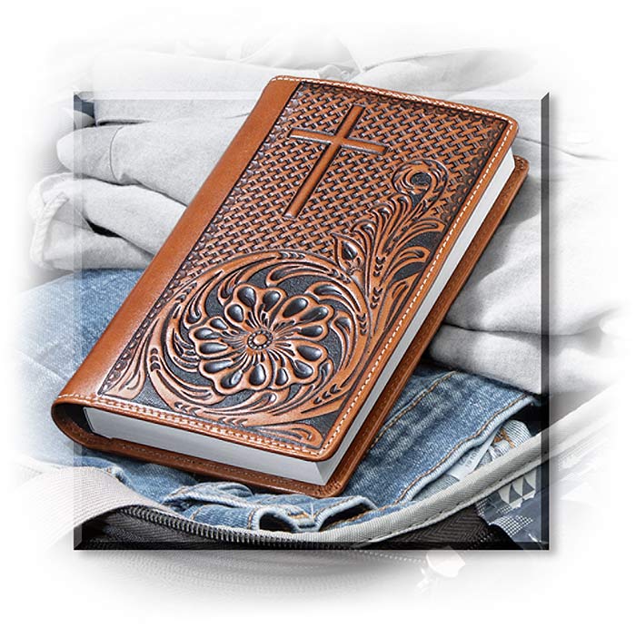 TRAVEL BIBLE - SADDLE BROWN TOOLED LEATHER - NEW AMERICAN STANDARD VERSION NEW TESTAMENT BIBLE