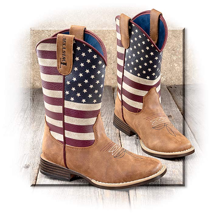 Children's Cowboy Boots - USA FLAG - Children's SIZE 11-13 & 1- 3 with CONTRAST STITCHING