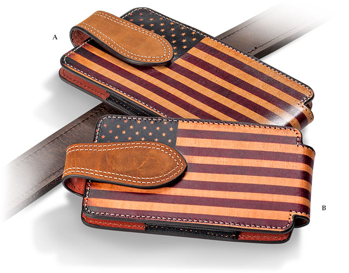 American FLAG PRINT LEATHER PHONE HOLSTER - LARGE - BROWN LEATHER - 3-1/2" INTERIOR