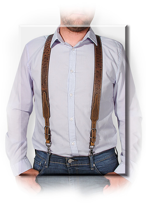 Men's Amish Made Leather SUSPENDERS, XL Basket Weave Brown Adjustable