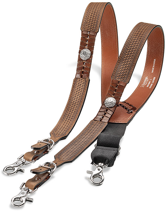 Tooled Leather Y-Back Suspenders