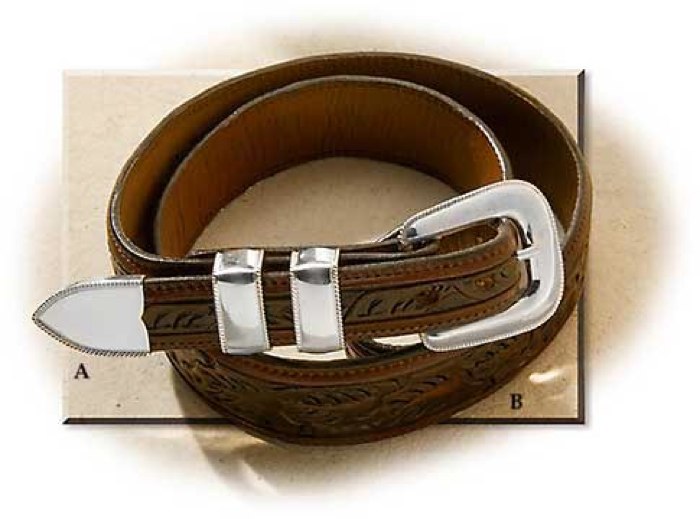 Hand Skived Leaf Pattern Leather Belt - Size 28