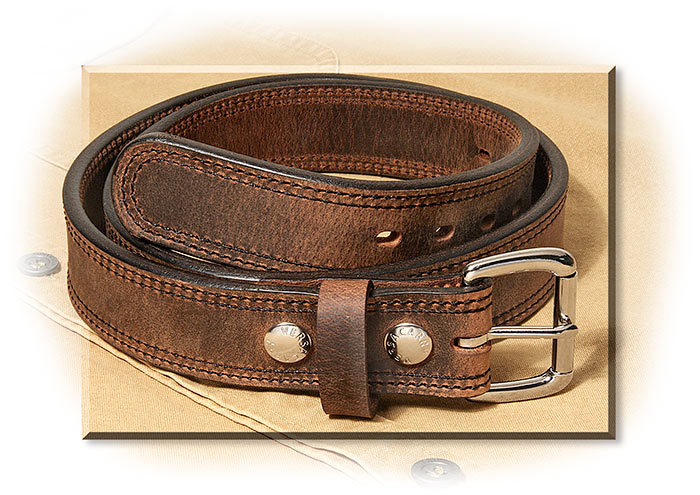 Heavy Duty DISTRESSED BROWN WATER BUFFALO LEATHER Carry Belt - DOUBLE STITCHED