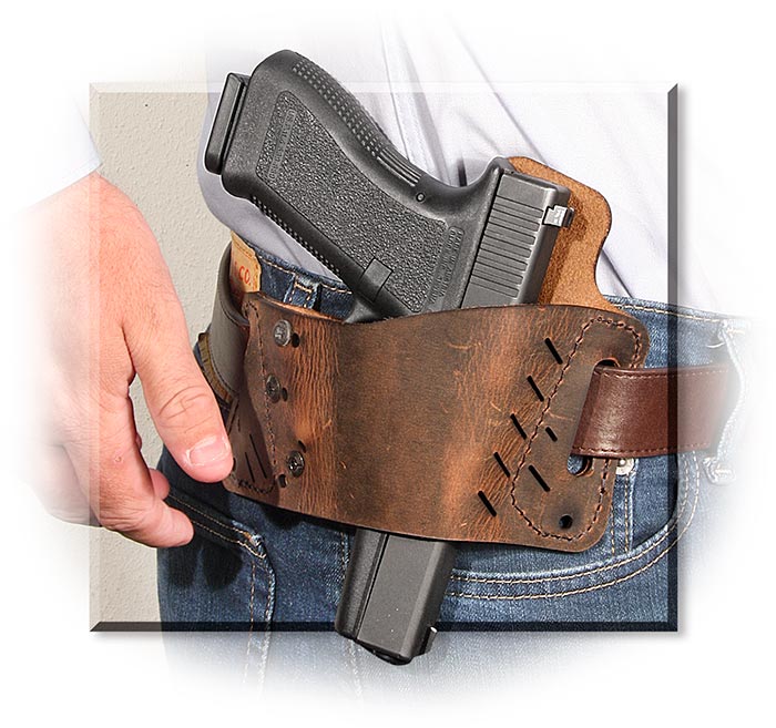 DUAL CARRY ADJUSTABLE PISTOL HOLSTER - RIGHT HAND - DISTRESSED BROWN WATER BUFFALO LEATHER