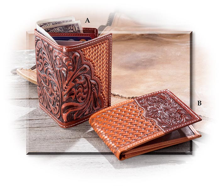 Hand Tooled Leather Bi-Fold Wallet
