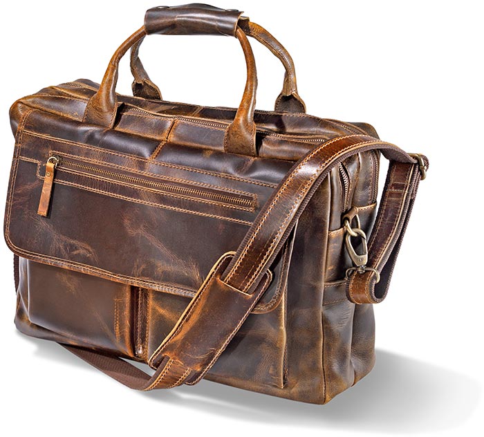 distressed leather briefcase