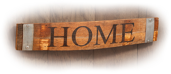Whiskey Barrel Stave Wall Hanger Sign -  "Home"
